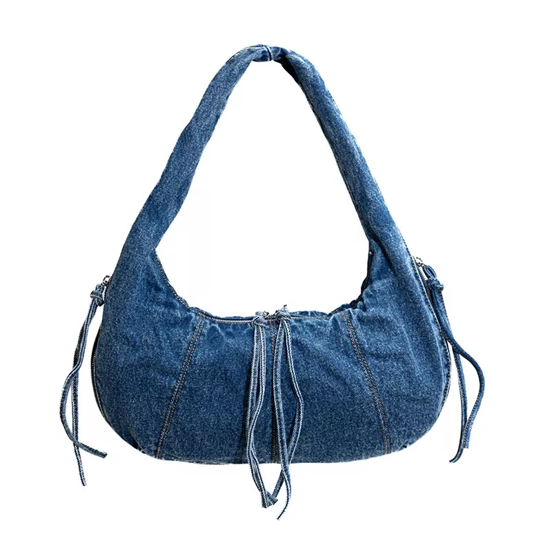 Bolso de hombro de mezclilla vintage con forma de media luna
